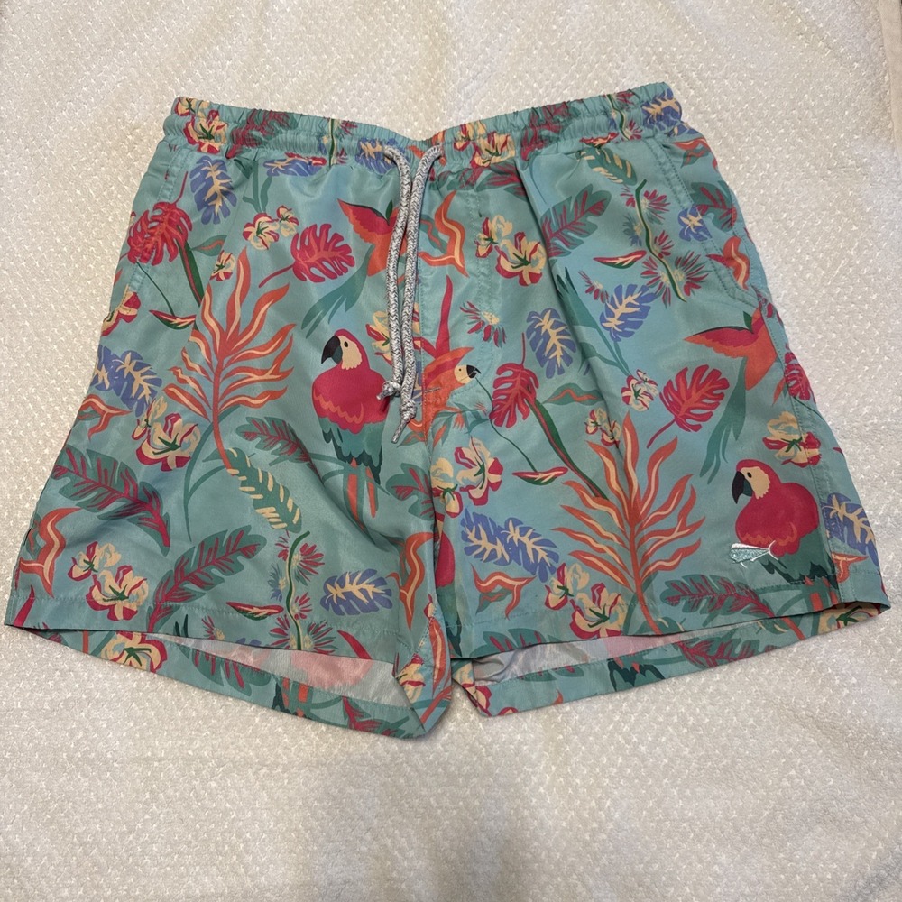 Southern Lure Boy's Youth Size M Printed Swim Trunks Parrots Minty